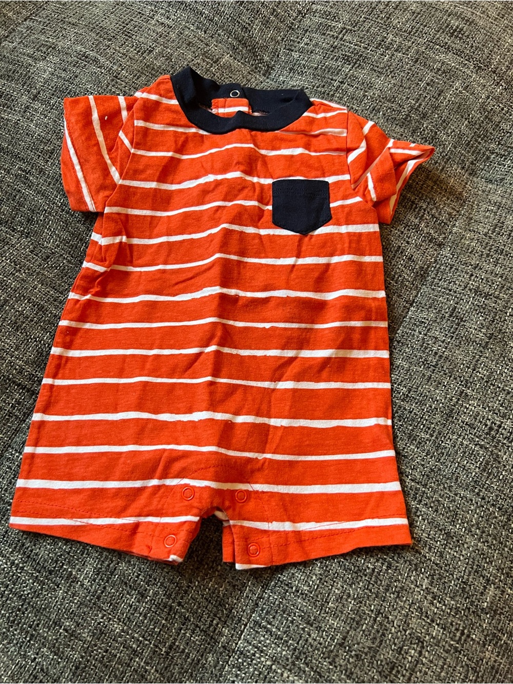 Gerber Orange and White Striped Romper with Navy Pocket